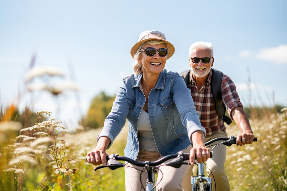Happy older couple explores nature by bike on sunny day. Should I combine my pensions into one pot?